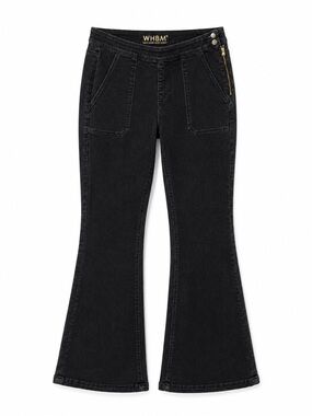 White House Black Market Black High-Rise Flare Jeans with Side Zip Size 12